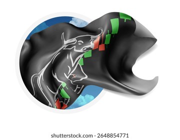 Exchange, vector 3d flag against a blue sky, through a round hole on a white background