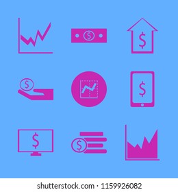 exchange vector icons set. with dollar symbol phone, graph, money hand and dollar symbol computer in set