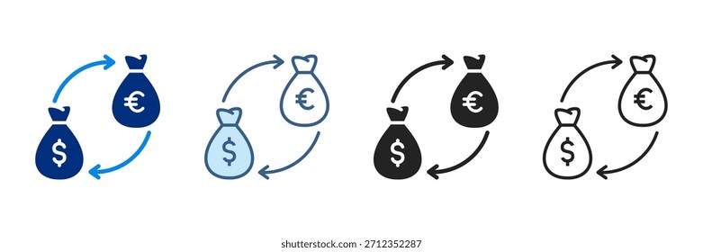 El Icono De La Cartera Del Intercambio Fija Diversos Estilos Ilustraciones vectoriales Con La Moneda Del Dólar.