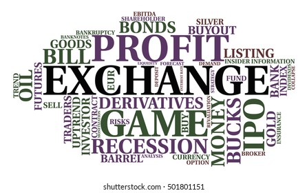 Exchange word cloud. Finance concept. White background.