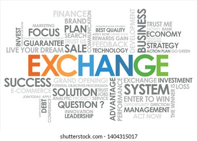 Exchange in word cloud and white background