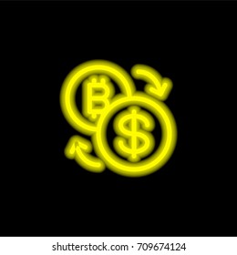 Exchange yellow glowing neon ui ux icon. Glowing sign logo vector