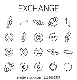 Exchangel related vector icon set. Well-crafted sign in thin line style with editable stroke. Vector symbols isolated on a white background. Simple pictograms.