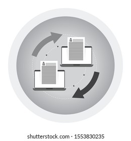 Exchanging files. Copying files between devices. Black and white icon