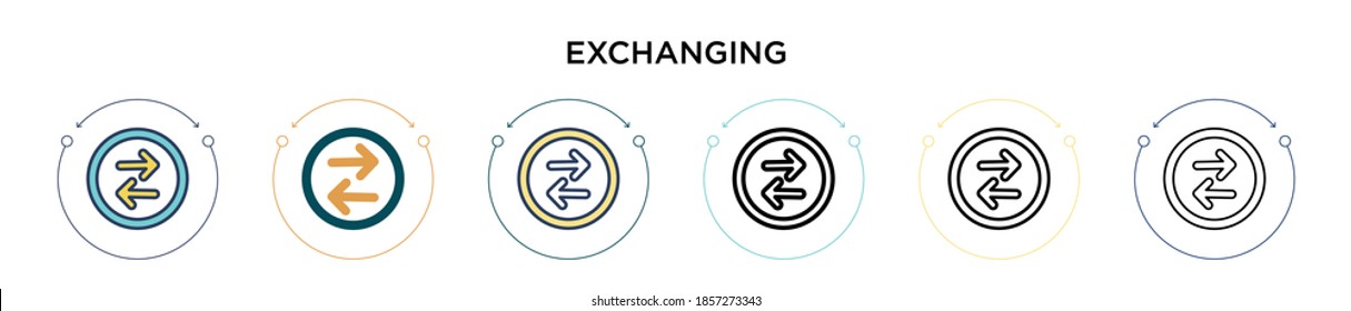 Exchanging icon in filled, thin line, outline and stroke style. Vector illustration of two colored and black exchanging vector icons designs can be used for mobile, ui, web