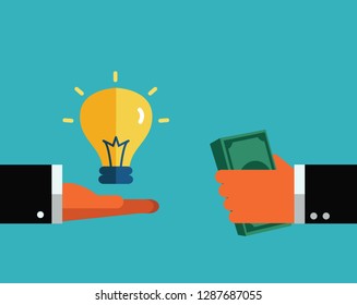 Exchanging ideas for money vector concept. Businessman sells his ideas