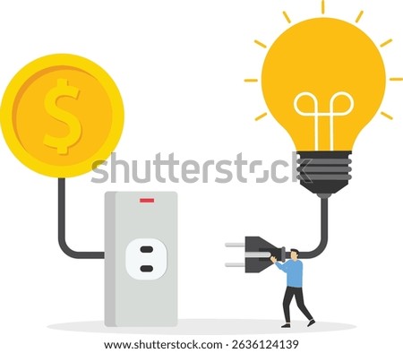 Exchanging knowledge or science for money for a business or start up project, new business idea to get money, businessman connect plug with light bulb idea to money concept vector illustration stock i
