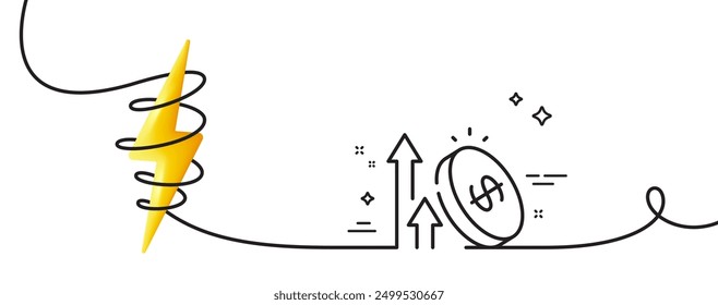 Excise duty line icon. Continuous one line with curl. Rise price sign. Inflation or Tax rate symbol. Excise duty single outline ribbon. Loop curve with energy. Vector