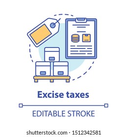 Excise taxes concept icon. Legislated taxation on specific goods idea thin line illustration. Tax levied on commodities, services and activities. Vector isolated outline drawing. Editable stroke