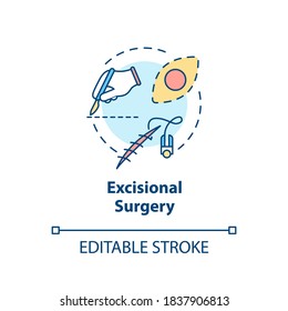 Excisional surgery concept icon. Skin lesions. Tumor removal. Melanoma treatment. Excisional biopsy idea thin line illustration. Vector isolated outline RGB color drawing. Editable stroke