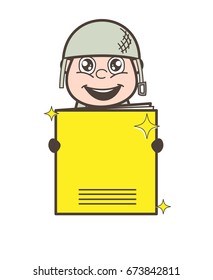 Excited Army Man Holding a Notebook Vector Illustration
