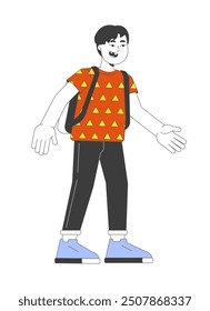 Excited asian schoolboy back to school 2D cartoon character. Japanese pupil boy isolated flat vector person white background. Preteen schoolkid. Apprentice primary school color spot illustration