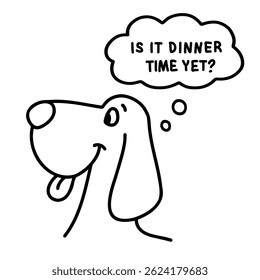 Excited beagle with happy face and speech bubble. Vector doodle illustration of a cute dog. Hand drawn in a cartoonish line art style. Clipart for pet-themed designs, prints, and stickers