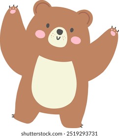 Excited Bear Raising Both Arms - Flat Cartoon Style