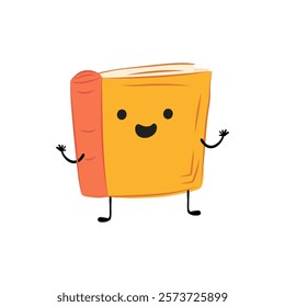 Excited book with face in flat design. Cute character with emotion expression. Vector illustration isolated.