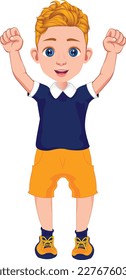 The excited boy is cheering