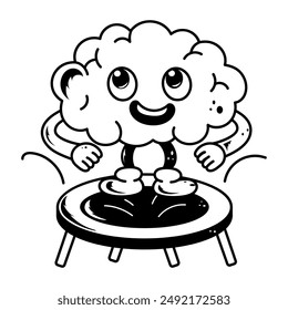 An excited brain icon designed in doodle style 