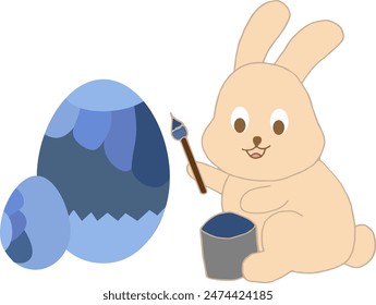 Excited bunnies color eggs to celebrate the joy of Easter. Colors create magic in the joy of this season.