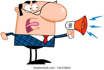 Excited Business Manager Speaking Through A Megaphone