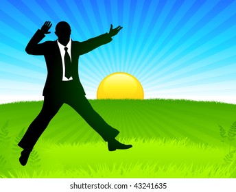 Excited Businessman on Sunrise Background Origianl Vector Illustration Businessman Ideal for Business Concept