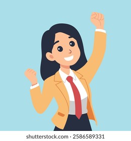 Excited Businesswoman Celebrating Success – Office Character - Business Cartoon Illustration