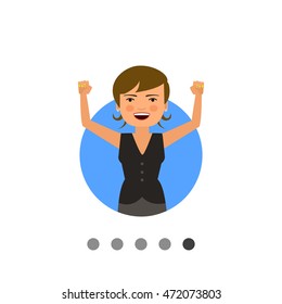 Excited businesswoman with hands up
