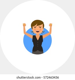 Excited businesswoman with hands up