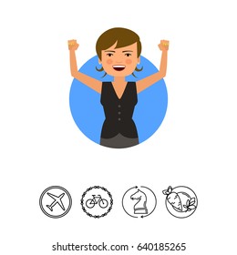 Excited businesswoman with hands up
