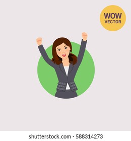 Excited businesswoman in suit
