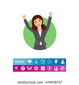 Excited businesswoman in suit