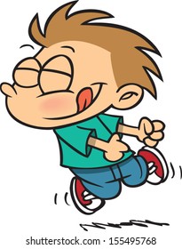 Excited cartoon boy dancing