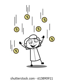 Excited Cartoon Girl Throwing Lots of Coins
