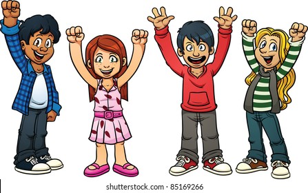 Excited cartoon kids. Vector illustration with simple gradients. Each in a separate layer for easy editing.