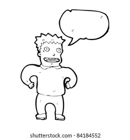 caricaturista excitado con burbuja de habla