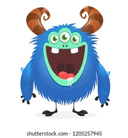 Excited cartoon monster with three eyes