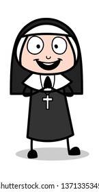 Excited - Cartoon Nun Lady Vector Illustration﻿