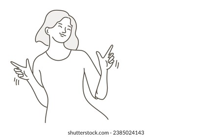 Excited cheerful glad girl with positive emotions. Hand drawn vector illustration. Black and white.