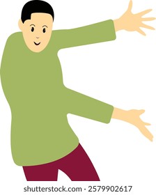 Excited and Cheerful People Character on White Background. Flat Cartoon Vector Illustration.