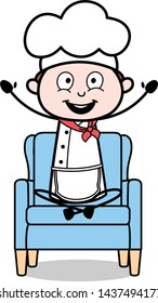 Excited Chef - Cartoon Waiter Male Chef Vector Illustration