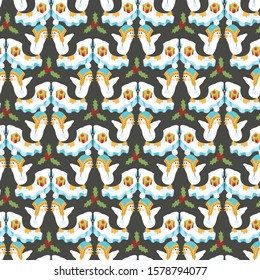 Excited Christmas Penguin on Ice Vector Seamless Pattern