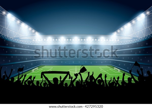 Excited Crowd People Soccer Stadium Football Stock Vector Royalty Free