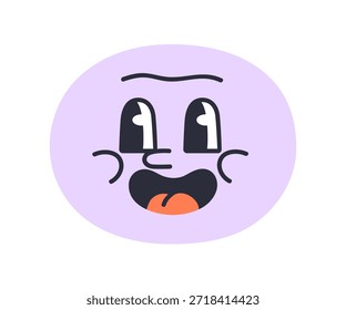 Aufgeregtes süßes Gesicht. Lustige Comic-Figur in Aufregung, emotionale Emoji mit erstaunten Ausdruck, Augen suchen, lächeln im Kawaii-Stil. Flache Vektorgrafik einzeln auf weißem Hintergrund