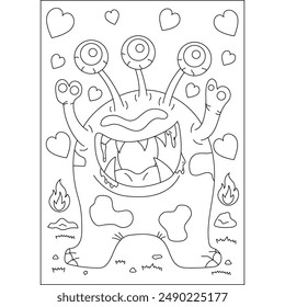 excited cute monster coloring book page for kids or grown adults coloring book mindful relaxation activity