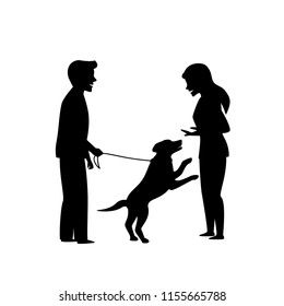 excited dog jumping on people, obedience pet training silhouette graphic scene