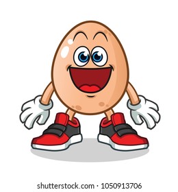 excited egg mascot vector cartoon illustration