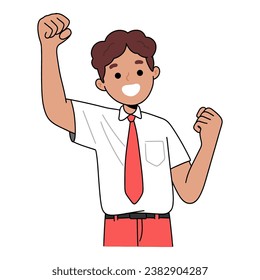 
excited elementary school children pumping their fists in the air