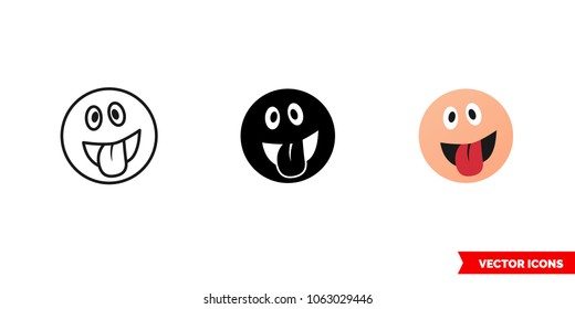 Excited emotion icon of 3 types: color, black and white, outline. Isolated vector sign symbol.