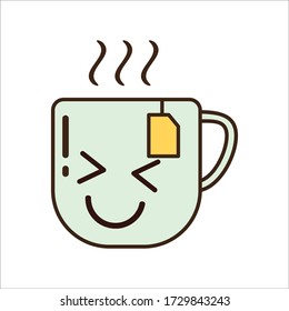 Excited Expression of Cyan Cup of Tea Vector Design