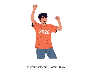 Excited fan cheering wearing 2026 t-shirt