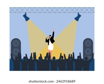 Excited fans of female solo singer in concert, vector illustration.